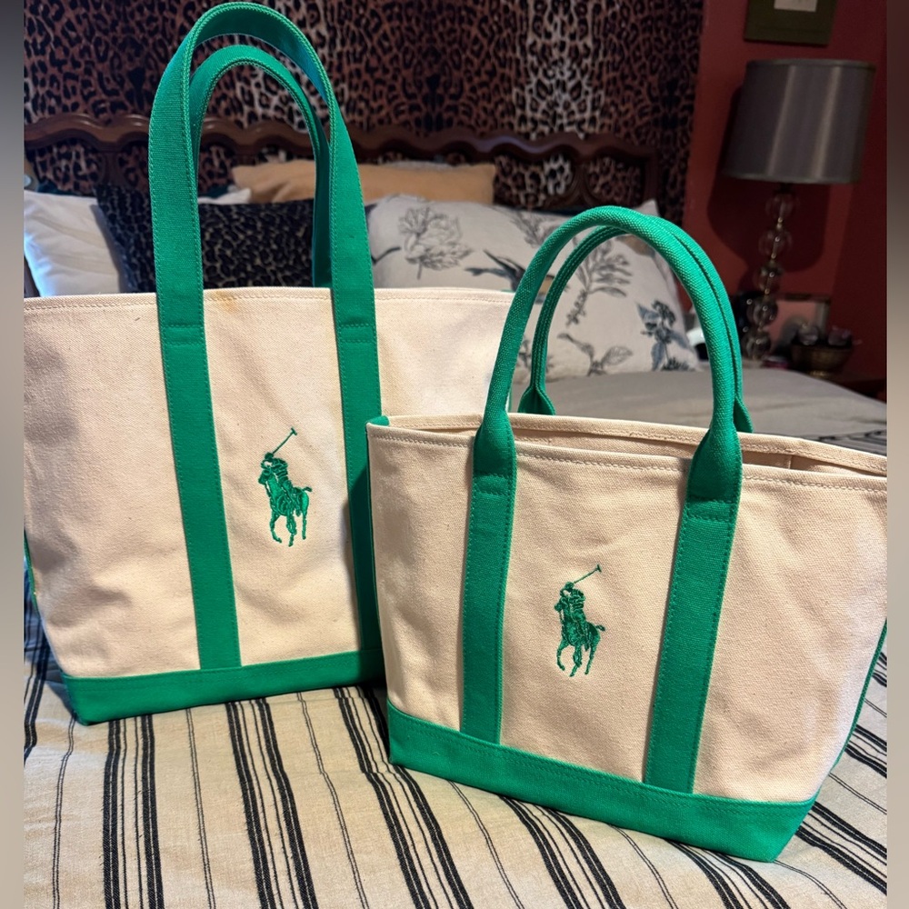Vintage Y2K Ralph Lauren Canvas Boat Tote Bundle (2) Big Pony EUC